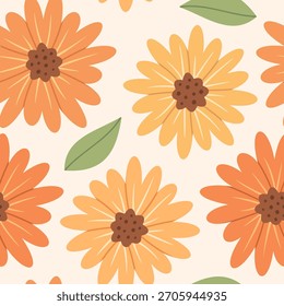 Sunflowers blooms seamless pattern design