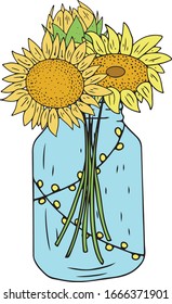 Sunflowers bouquet in glass mason jar
