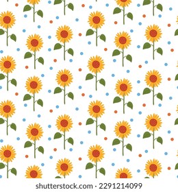 Sunflowers cute colorful seamless vector pattern