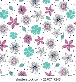 Sunflowers and daisies pattern various flowers with polka dot 