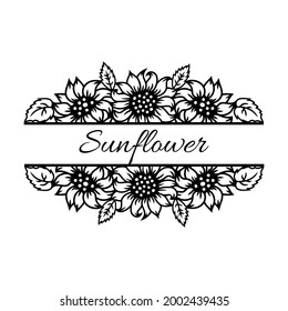 Sunflowers, daisy flower border. Flower monogram. Place for text. Vector illustration.