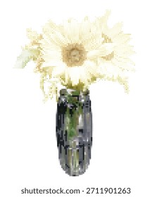 Sonnenblumen in Vase gepunktet. Halbtoneffekt Vektor ausgeschnitten körnig strukturierten Blumenstrauß für Collagen