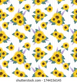 Sunflowers field background seamless pattern. Summer flower concept.