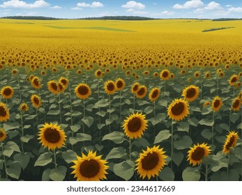 sunflowers field on sky background