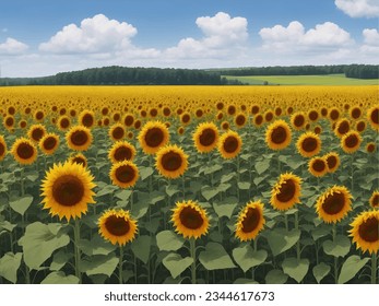 sunflowers field on sky background