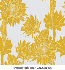 Sonnenblumen sind nahtlose Muster für Stoff, Textil-Design. Gelbe blaue Farben, leicht zu drucken. Die Seidenblumen der Linie. Sonnenblume.