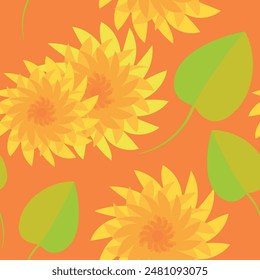 Sunflowers floral background. Summer texture of yellow flowers, green leaves.