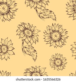 Sunflowers , flowers, fashion vector seamless pattern. Concept for print, cards, wallpaper, wrapping paper 