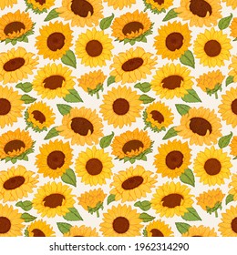 Sunflowers flowers seamless pattern. Organic food, vector doodle hand drawn sketch style illustrations collection isolated. Botanical illustration for packaging, menu cards, posters, prints.