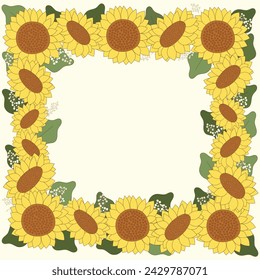 sunflowers frame border clipart hand drawn vector illustration for decorate invitation greeting birthday party celebration wedding card poster banner textile wallpaper background