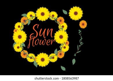 Sunflowers with frame concept for invitations and other greeting card purposes