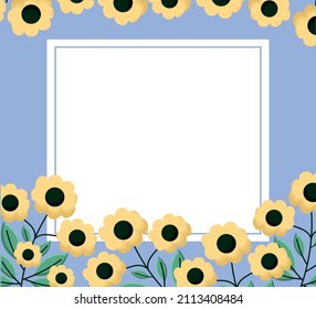 diseño de marco de girasol sobre azul