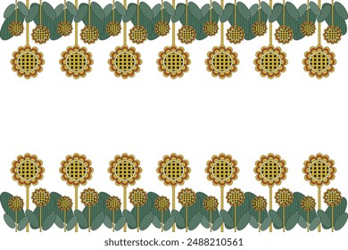 Sunflowers Frame design. Summer flowers border template. Sunflower in modern Geometrical Simple style. Naive vector aesthetic. EPS 10