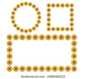 Sunflowers frames collection in round, square and rectangle for decorative element