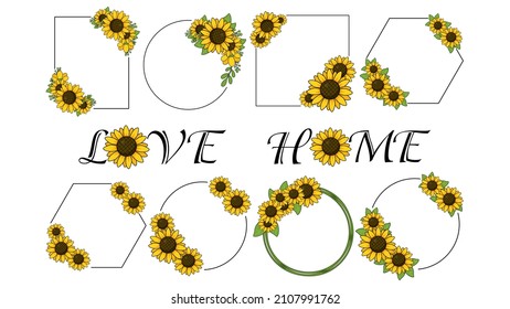 Sunflowers Frames, Geometry Frame,   Sunflowers, Bundle of flowers, Vector clipart