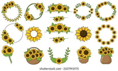 Sunflowers Frames, Geometry Frame,   Sunflowers, Bundle of flowers, Vector clipart