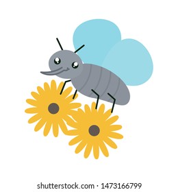 sunflowers garden with insect flying kawaii character