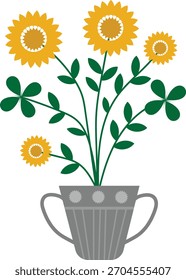 Girasoles en un jarrón gris
