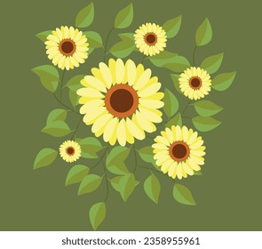 sunflowers, green leaves , beautiful sunflowers