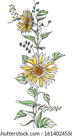 Sunflowers hand drawn vector illustration. Flower ornament. Ink pen. Sketch. Floral pattern