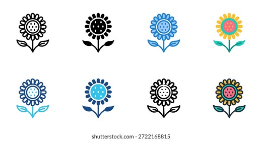 Los iconos de girasoles establecen una colección de estilo múltiple. Trazo editable 
