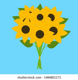Sunflowers isolated. Bouquet of sunflowers.  Gift for wedding, birthday. Vector.
