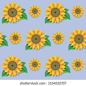Sunflowers with leaves. Seamless vector texture