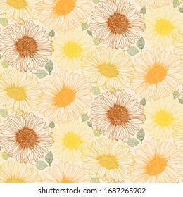 Sunflowers leaves seeds graphics vector patterns 