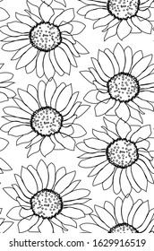Sunflowers line art - seamless pattern