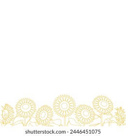 Sunflowers line drawing background, square size, frame
