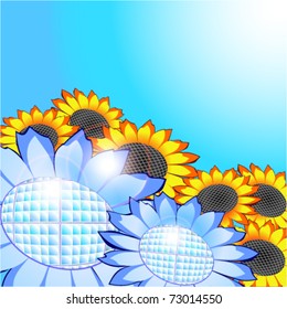 Sunflowers made of solar panels, eco energy concept