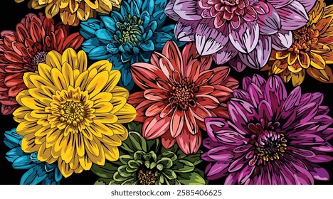 Sunflowers multi color background for background design. Vector illustration style.