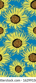 Sunflowers on blue - seamless pattern