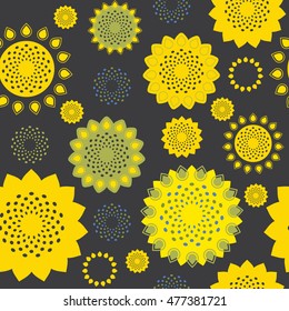 sunflowers on a dark background seamless texture
