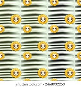 Sonnenblumen auf Stoff Nahtlose Vektorgrafik Muster Design