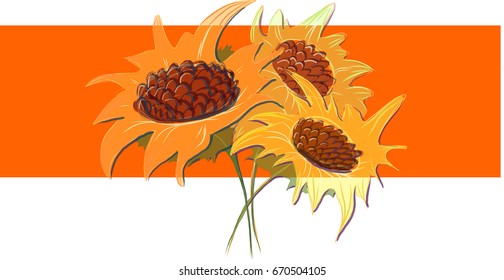 Sunflowers on an orange background