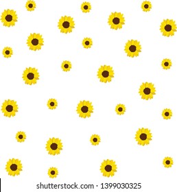 Sunflowers on white background.  Vector pattern 
