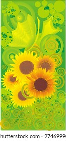 Sunflowers over a grunged green background