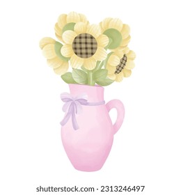girasoles en ilustración vectorial de jarrón rosa 