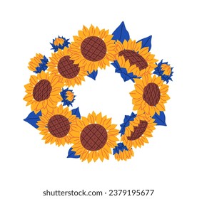 Sunflowers Round Frame Vector Illustration