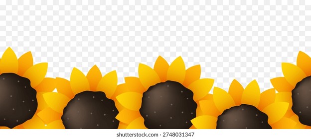 Sunflowers seamless border. Frame of sunflowers. Vector illustration.