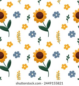 Girasoles modelos sin fisuras, Ilustración vectorial