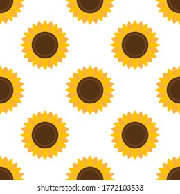 Sunflowers seamless pattern. Abstract modern flat style. Colorful elements on a white background. For decoration backdrops, banners, packings, textiles, paper, wallpapers, fabrics, creatives designs.