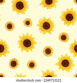 Sunflowers Seamless Pattern Beautiful Hand Drawn Vector Illustration