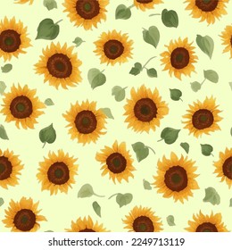 Sunflowers Seamless Pattern Detailed Beautiful Hand Drawn Vector Illustration