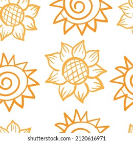 Sunflowers Seamless pattern isolated on white. Floral background for fabric textile, wallpaper, banner, scrapbook. Vector texture
