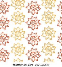 Sunflowers Seamless pattern isolated on white. Floral background for fabric textile, wallpaper, banner, scrapbook. Vector texture