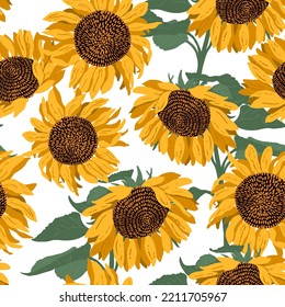 Sunflowers seamless pattern. Modern vector illustration for wrapping paper, wallpapers, fabrics, postcards.