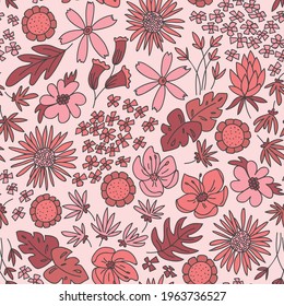 Sunflowers seamless pattern. Red daisy on the pink background. Perfect ornament for fashion fabric, kids apparel or other printable covers.