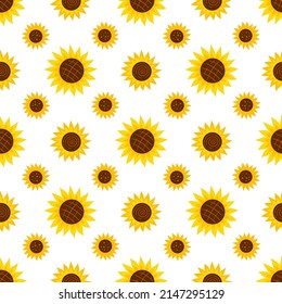 Sunflowers, seamless pattern.  Vector isolated on a white background.